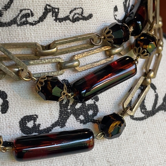 Miriam Haskell VTG 60” Russian gold and amber color beaded necklace - Picture 5 of 12